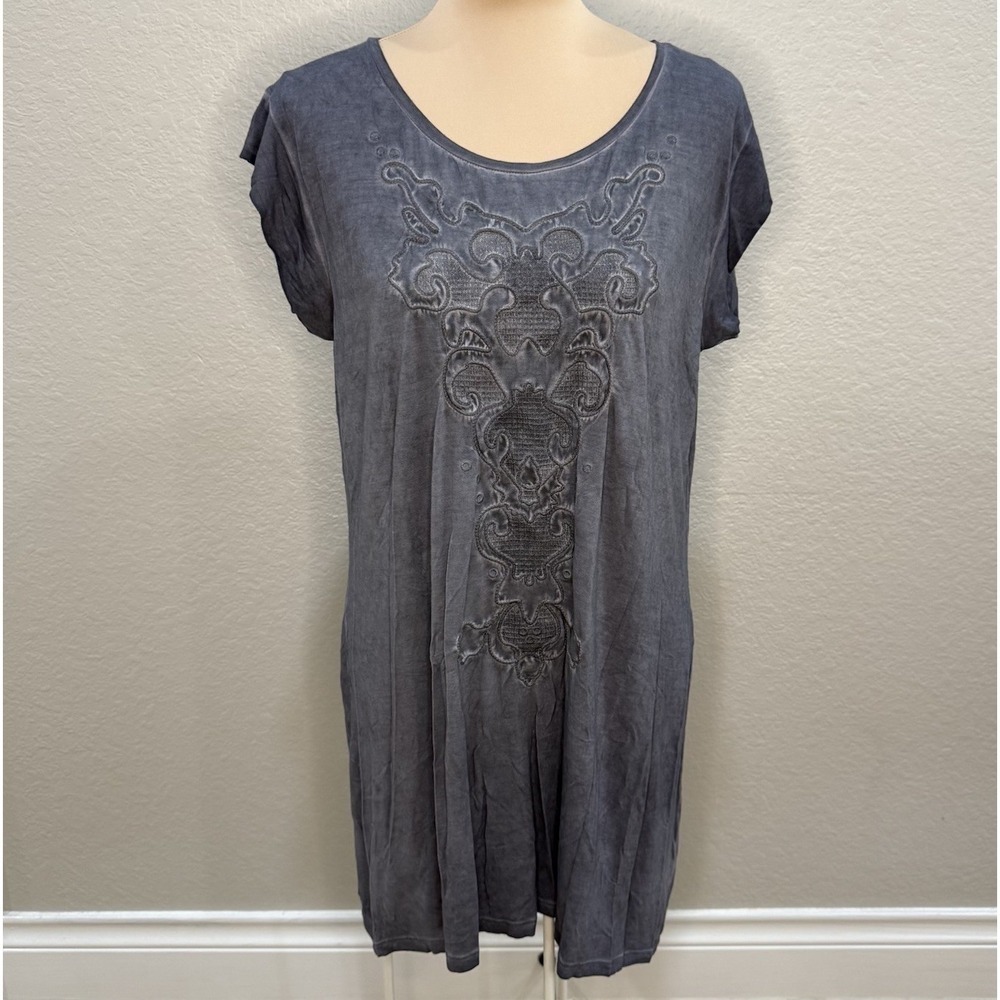 Dantelle‎ Gray Embroidered Tunic Top NWT Boho Mineral Wash Soft Flowy Womens 2X